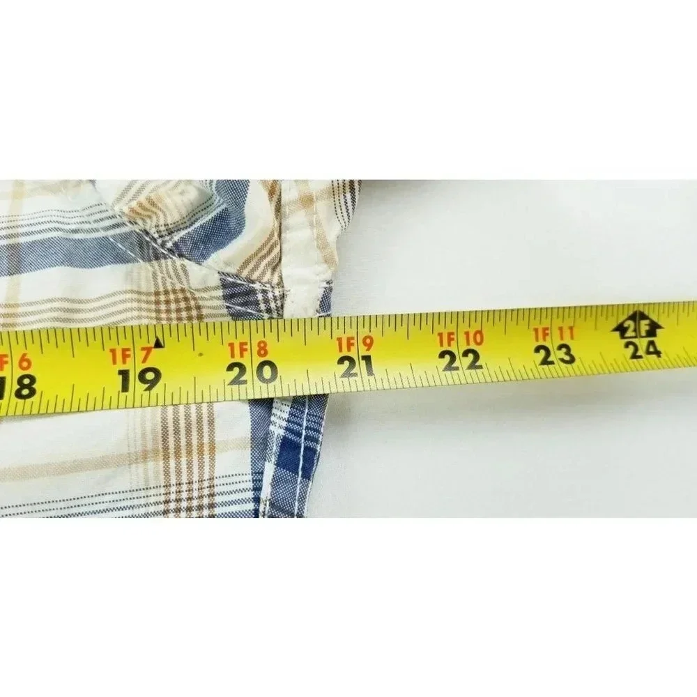 Ruehl No. 925 Size Medium Men's Vanilla Tan Gray Plaid Western Pearl Snap Shirt - Picture 2 of 10